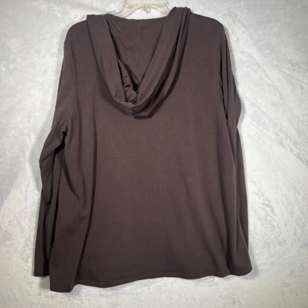 Eileen Fisher Cardigan Womens M Brown Hooded Open Front‎ Sweater Pockets Comfy